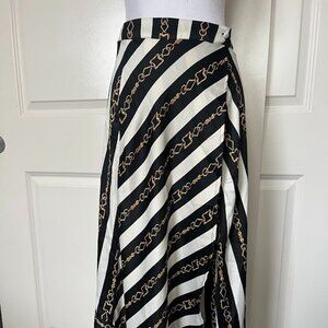 ASOS Black White Stripe Gold Chain Wrap Midi Long Skirt Size 2